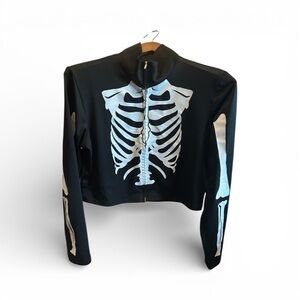 Tipsy Elves Black and White Skeleton Hoodie Zip Up Jacket Halloween Costume XL